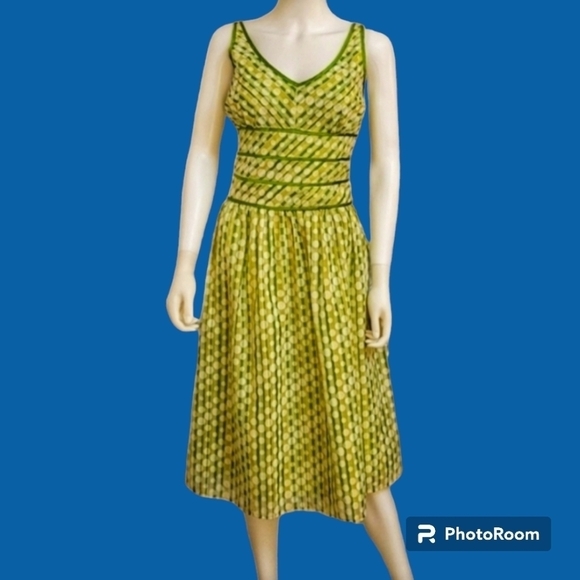 VTG ROBBIE BEE Retro 1950s Pinup Rockabilly Green Polka Dot Sleeveless Dress - Picture 1 of 10